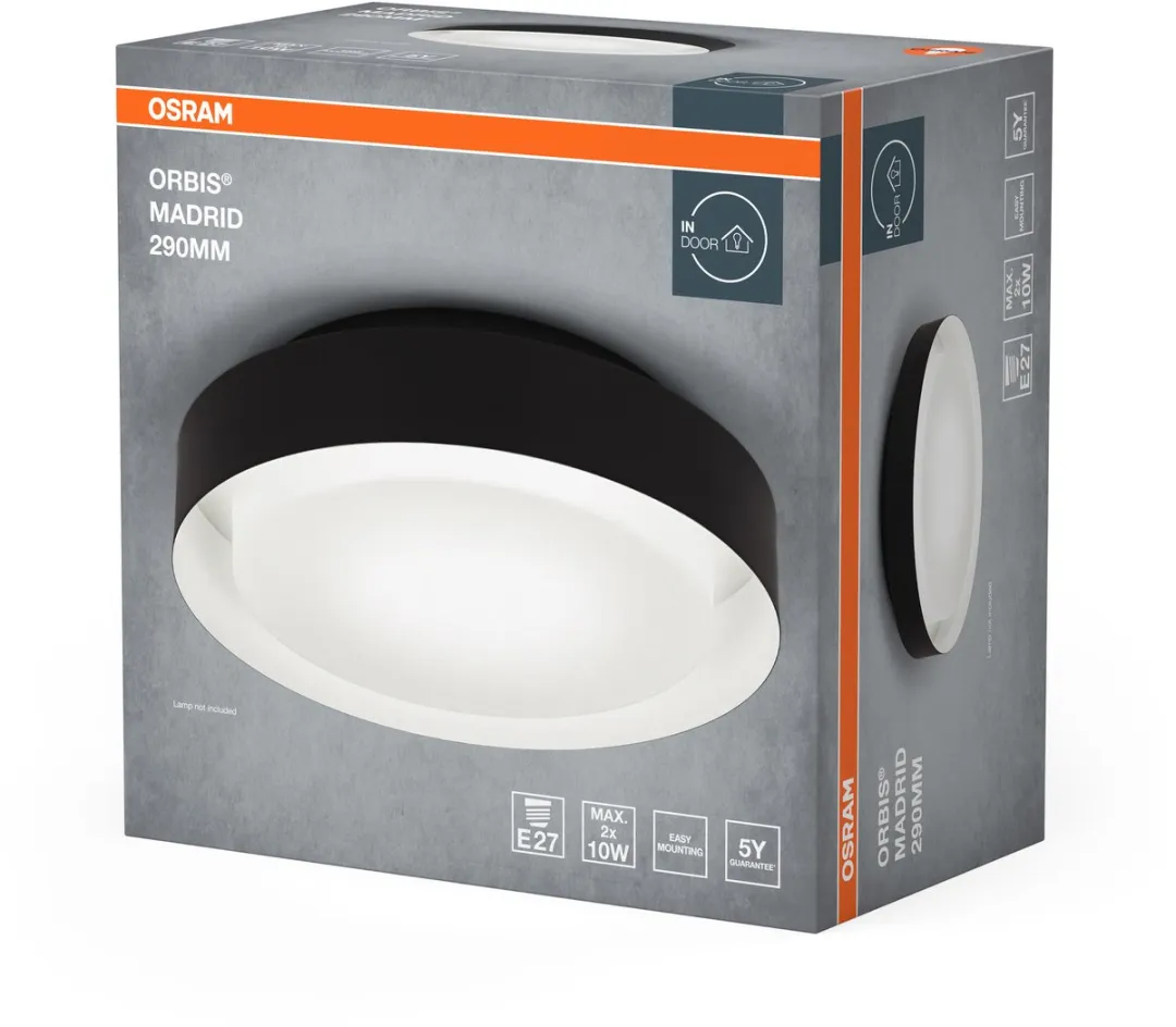 Osram Orbis Madrid Plafondlamp 290mm - Zwart - E27