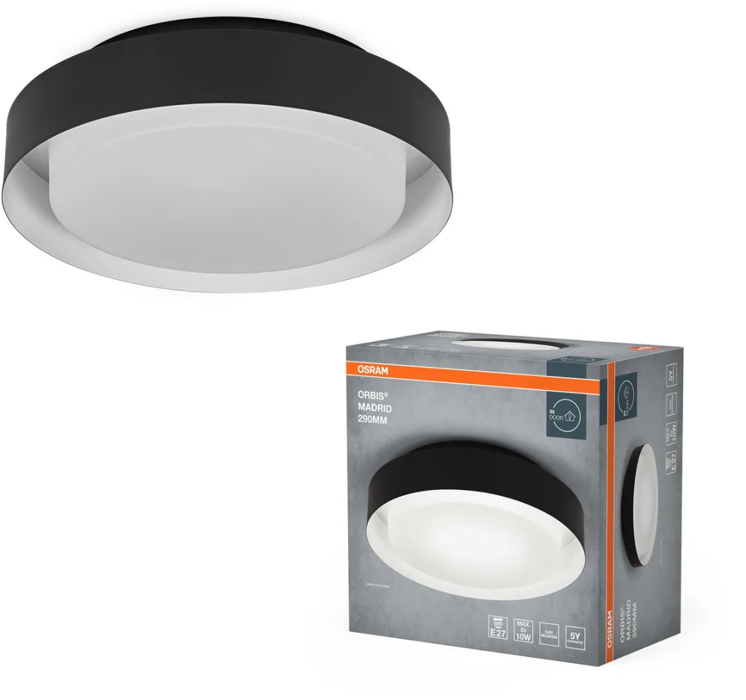 Osram Orbis Madrid Plafondlamp 290mm - Zwart - E27
