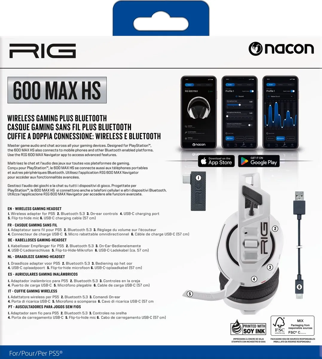 Nacon RIG 600MAXHSW Draadloze Gaming Headset - Wit