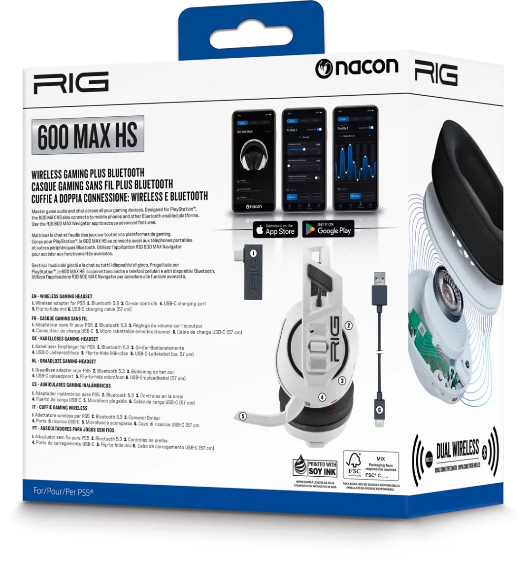 Nacon RIG 600MAXHSW Draadloze Gaming Headset - Wit