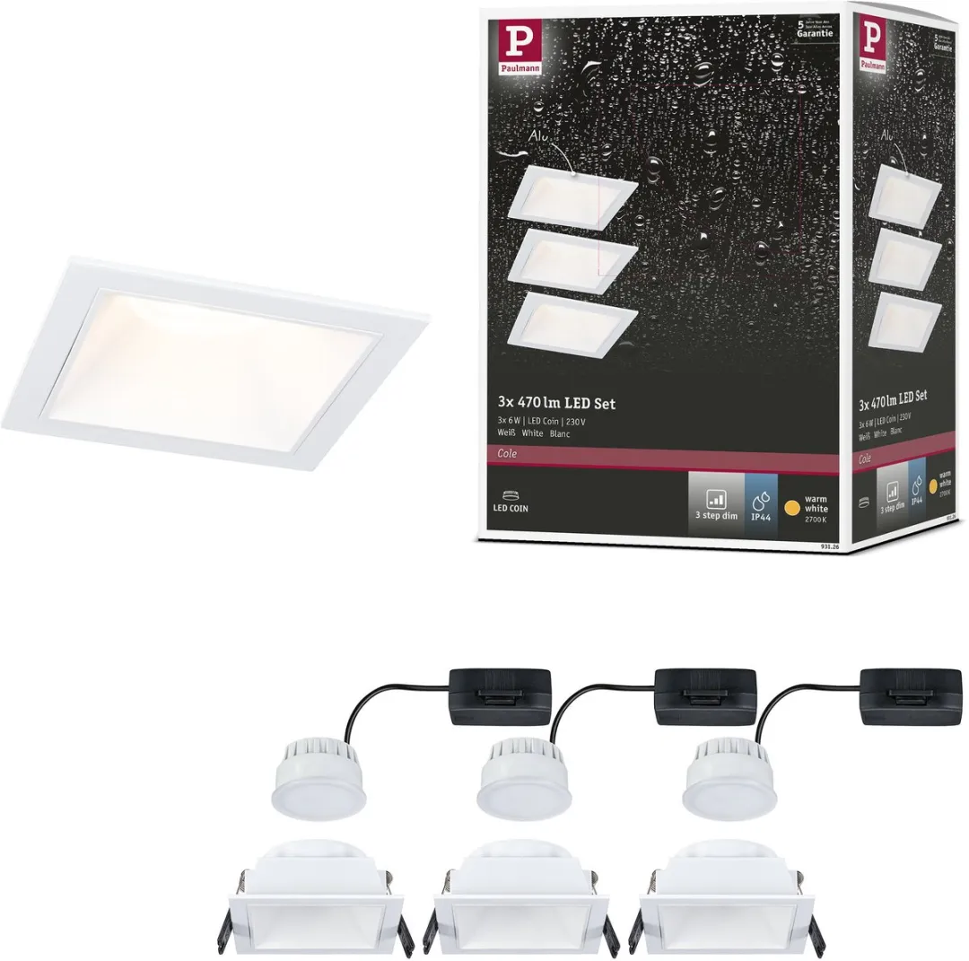 Paulmann LED-inbouwlamp Cole Coin 3x6W 470lm 2700K