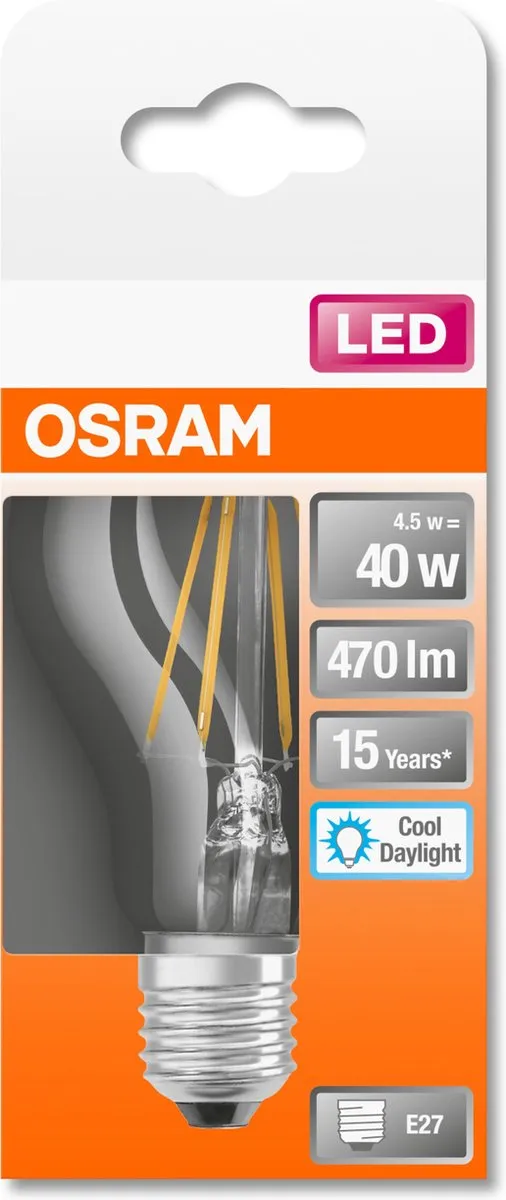 Osram E27 LED 4.5W 6500K Koel Wit - Helder Glas - afbeelding 6 van 6