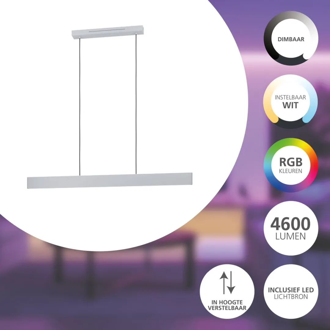 EGLO connect.z Andreas-Z Hanglamp 117cm - RGB & Wit - Zigbee - Grijs/Wit