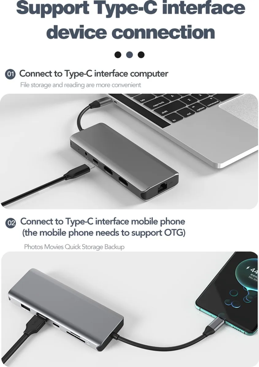 NÖRDIC DOCK-198 USB-C Dockingstation - 8K/30Hz & 4K/60Hz - Grijs - afbeelding 6 van 6