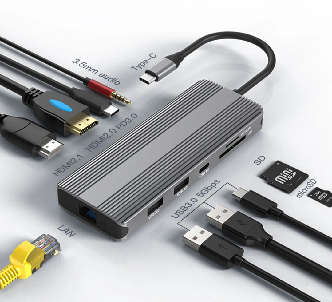 NÖRDIC DOCK-198 USB-C Dockingstation - 8K/30Hz & 4K/60Hz - Grijs