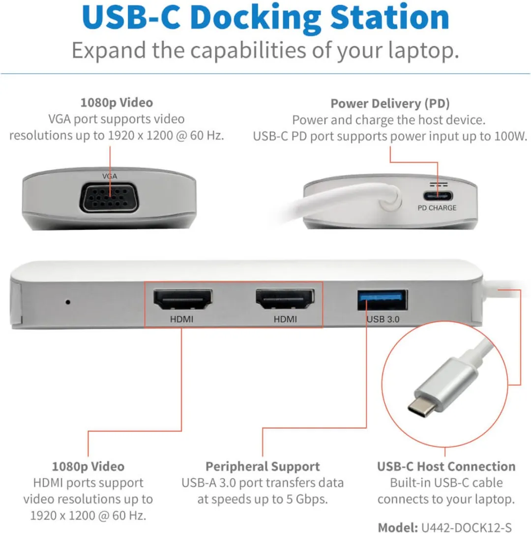 Eaton Tripp-Lite U442-DOCK12-S USB-C Docking Station - Zilver - afbeelding 4 van 6
