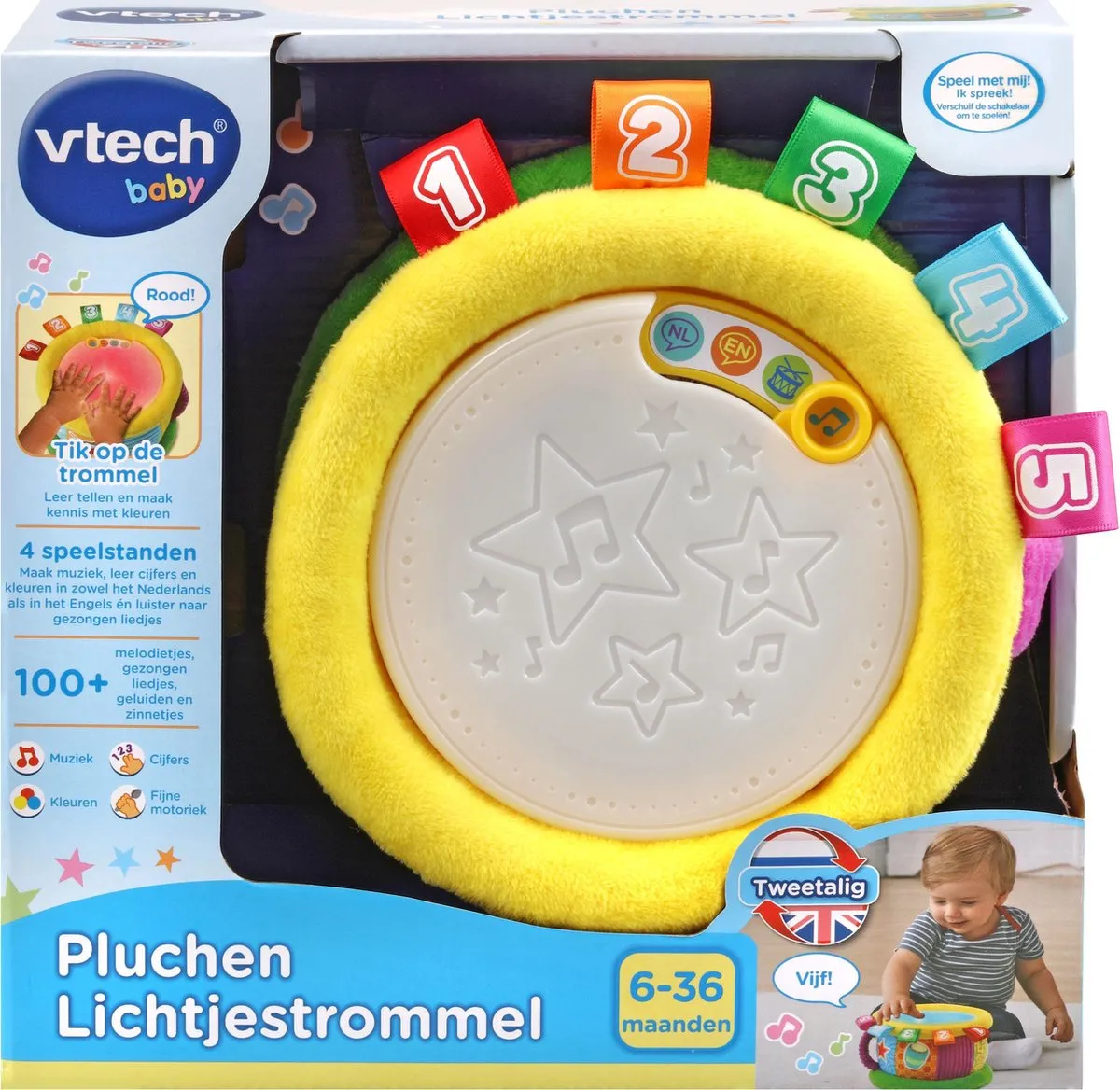 VTech Baby Pluchen Lichtjestrommel 80-612542 - Educatief Speelgoed - Multikleuren