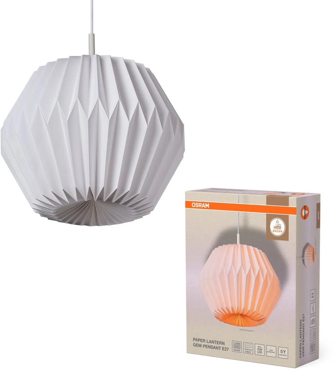 Osram Decor Papieren Lantaarn Edelsteen E27 Wit - 350mm