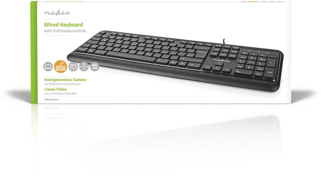 Nedis KBMU200BKDE Bedraad Toetsenbord QWERTZ - Multimedia - Zwart - afbeelding 6 van 6