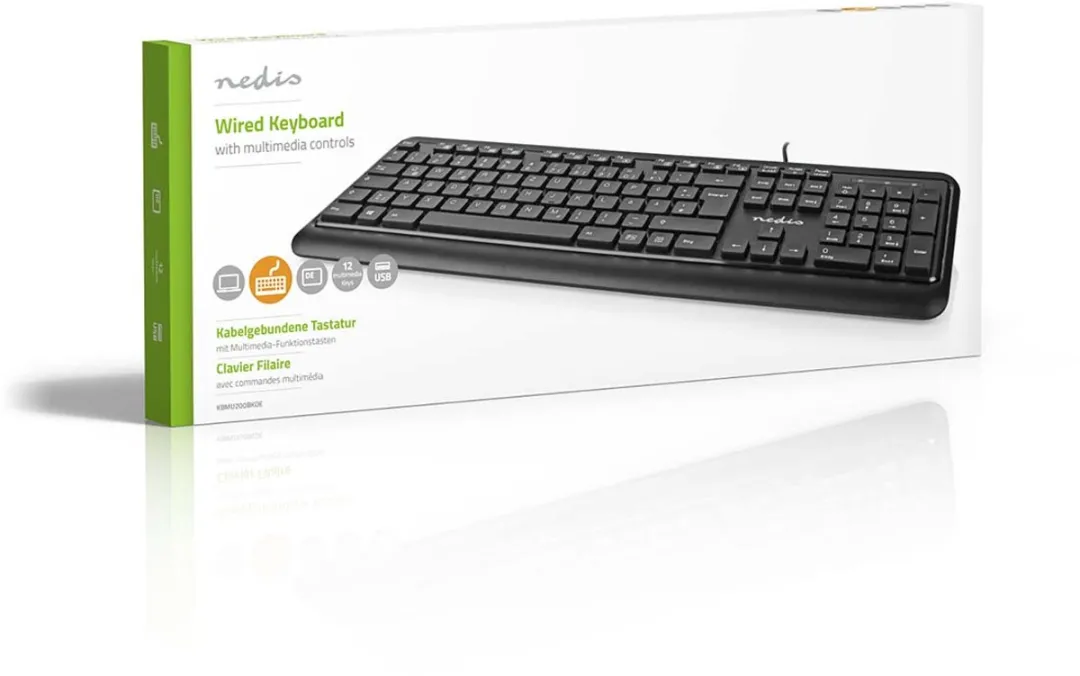 Nedis KBMU200BKDE Bedraad Toetsenbord QWERTZ - Multimedia - Zwart