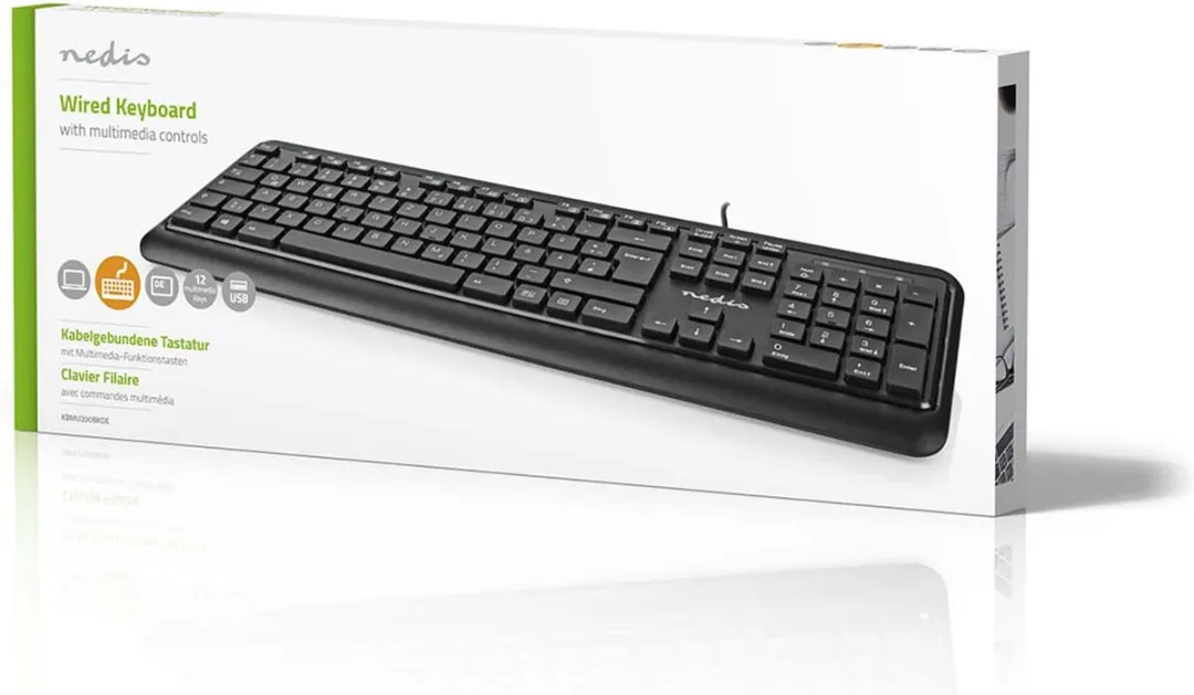 Nedis KBMU200BKDE Bedraad Toetsenbord QWERTZ - Multimedia - Zwart