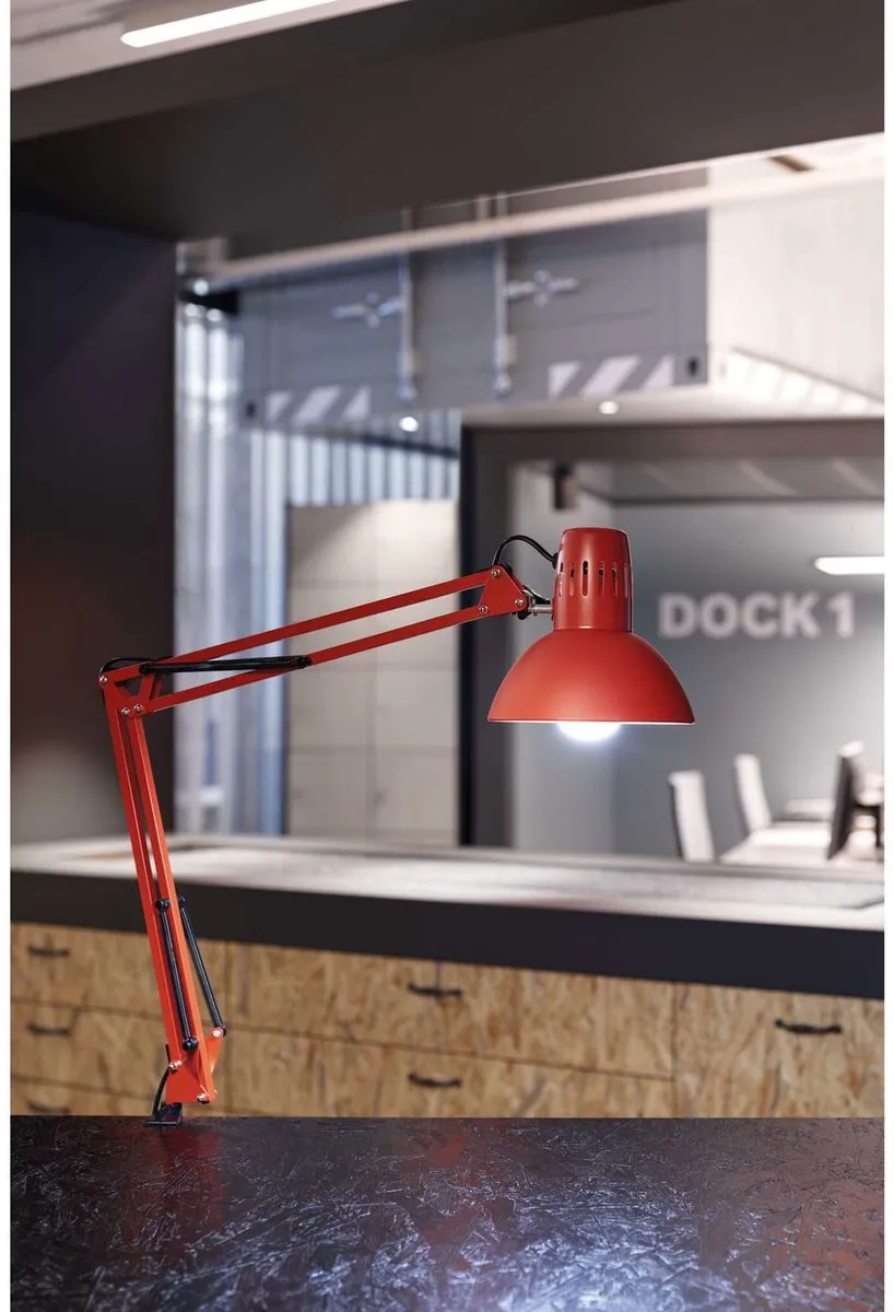 MAULstudy Bureaulamp - Metaal - Rood - E27 Fitting - Verstelbare Arm - Tafellamp met Klem