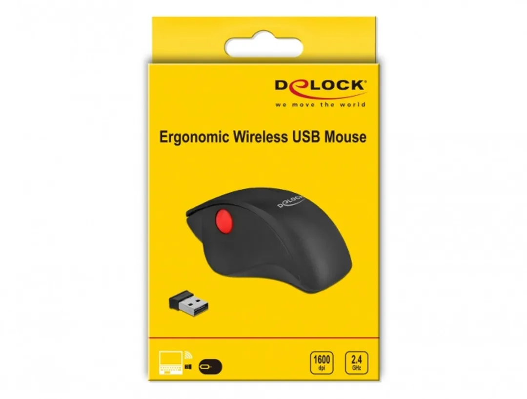 Delock 12598 Draadloze USB Muis - 4 Knoppen 1600 DPI - Zwart - afbeelding 2 van 4