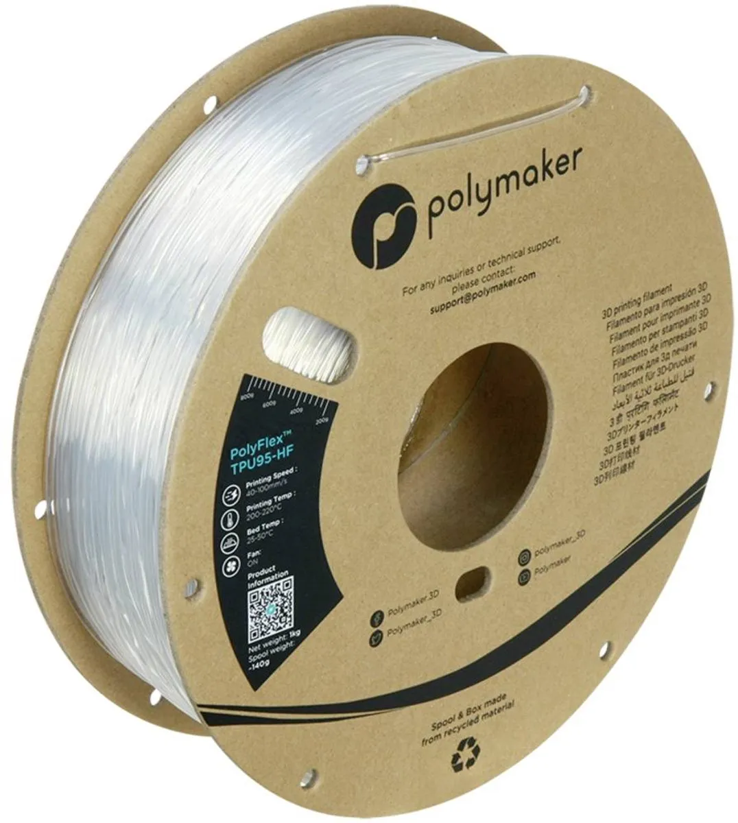 Polymaker PD03003 TPU95-HF Flexibel Filament 1.75mm - 1000g - Kleurloos