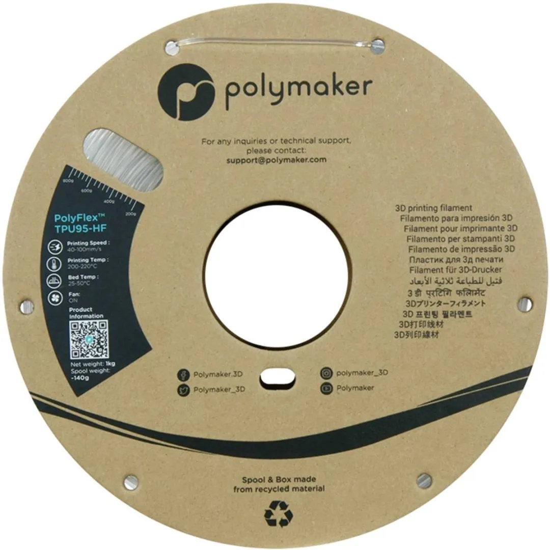 Polymaker PD03003 TPU95-HF Flexibel Filament 1.75mm - 1000g - Kleurloos
