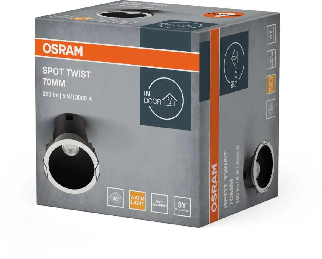 Osram Spot Twist Inbouwdownlight 5W 400lm - 70mm - Wit/Zwart