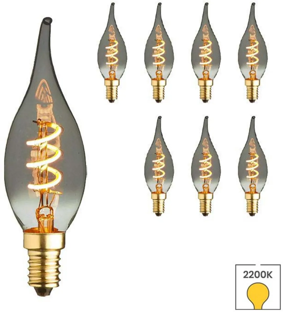 Lybardo E14 Kaarslamp 8-pack - 1.2W 2200K Rookglas
