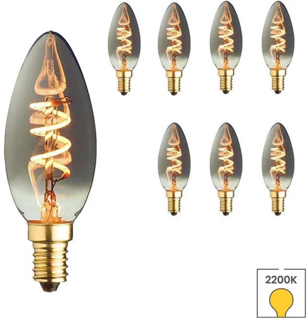 Lybardo E14 Kaarslamp 8-pack - 1.2W 2200K Rookglas
