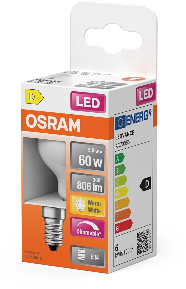 Osram LED-lamp E14 6.5W Warmwit Mat - 2700K