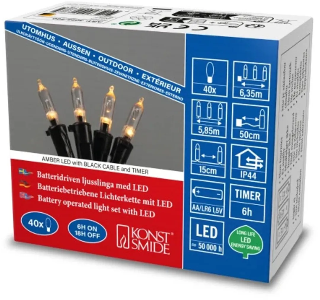 Konstsmide Lichtketting Extra Warmwit 5,85m - 40 Lichtpunten - Zwart