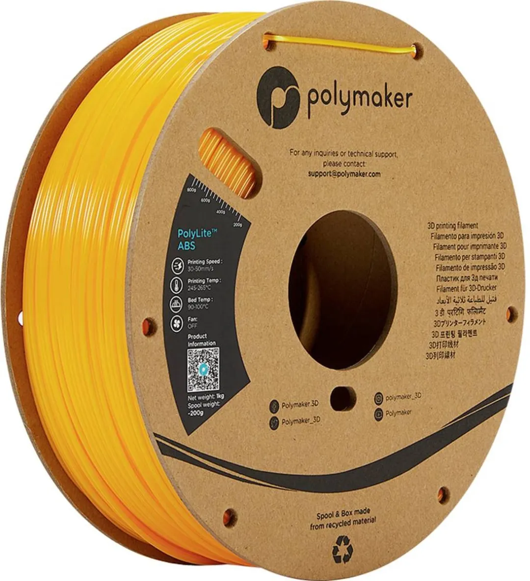 Polymaker PE01006 PolyLite Filament ABS kunststof Geurarm 1.75 mm 1000 g Geel 1 stuk(s)