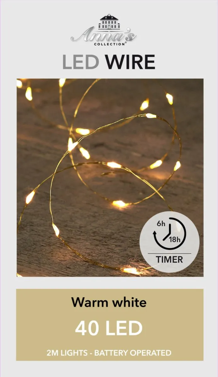 Anna's Collection Draadverlichting 200cm - 40 LED Warm Wit - Goud