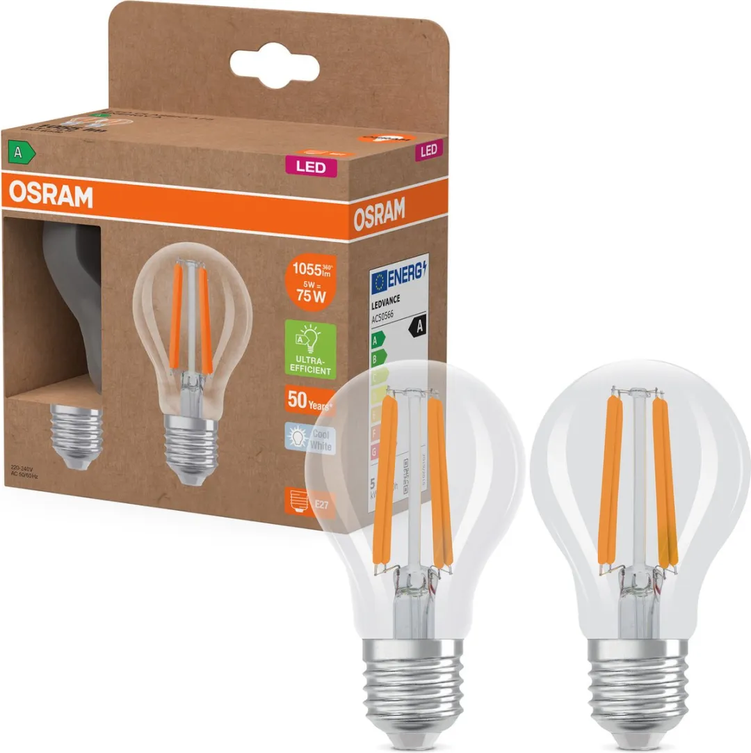 Osram Energy Class LED-lamp E27 5W 1055lm Koelwit - 2 Stuks