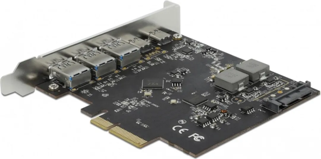 Delock PCIe x4 Kaart 2x USB-C + 3x USB-A 10Gbps - Zwart