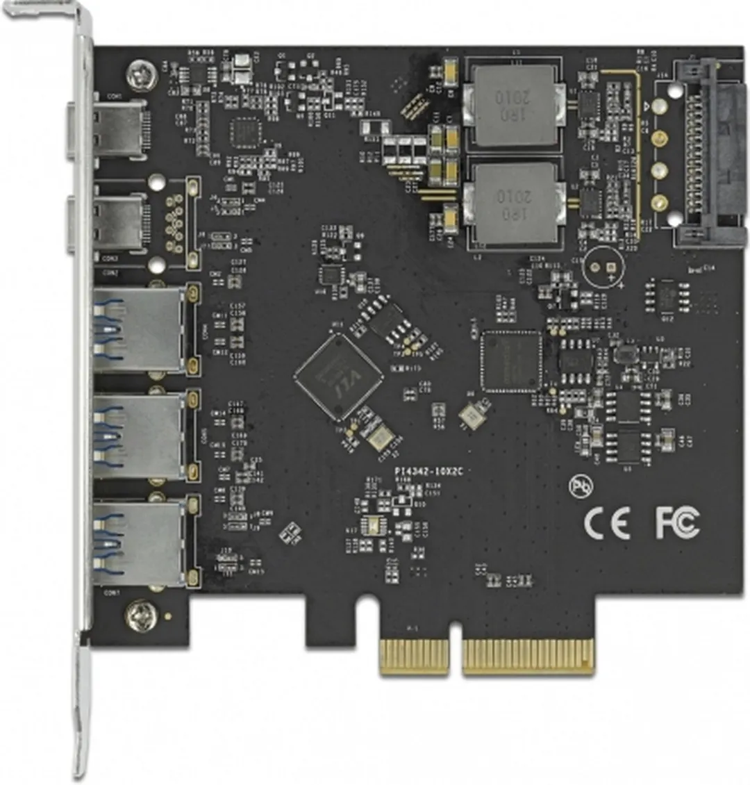 Delock PCIe x4 Kaart 2x USB-C + 3x USB-A 10Gbps - Zwart