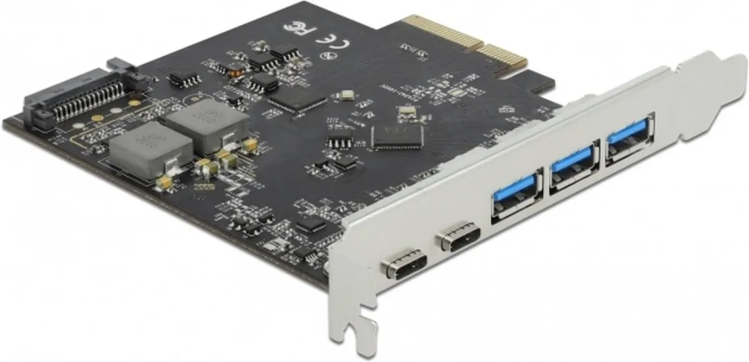 Delock PCIe x4 Kaart 2x USB-C + 3x USB-A 10Gbps - Zwart