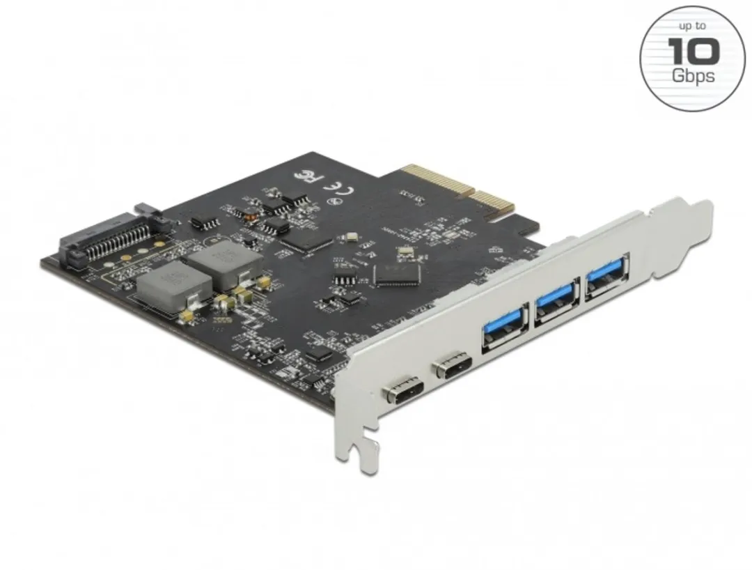 Delock PCIe x4 Kaart 2x USB-C + 3x USB-A 10Gbps