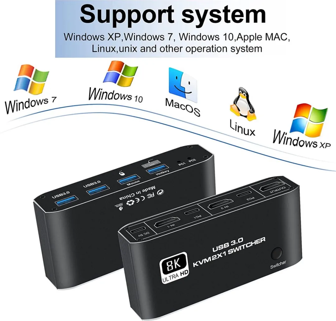 NÖRDIC KVM-112 KVM Switch 2 naar 1 - USB-C/HDMI 8K60Hz - Zwart