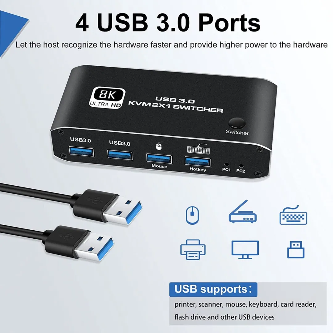 NÖRDIC KVM-112 KVM Switch 2 naar 1 - USB-C/HDMI 8K60Hz - Zwart