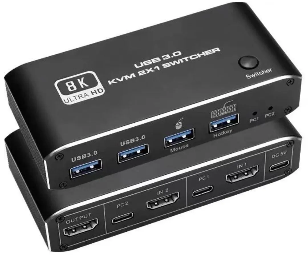 NÖRDIC KVM-112 KVM Switch 2 naar 1 - USB-C/HDMI 8K60Hz - Zwart