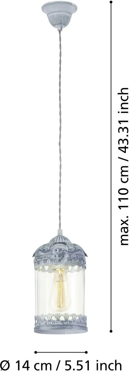 Eglo Vintage Langham Hanglamp - Grijs-Blauw - Heldere lampenkap