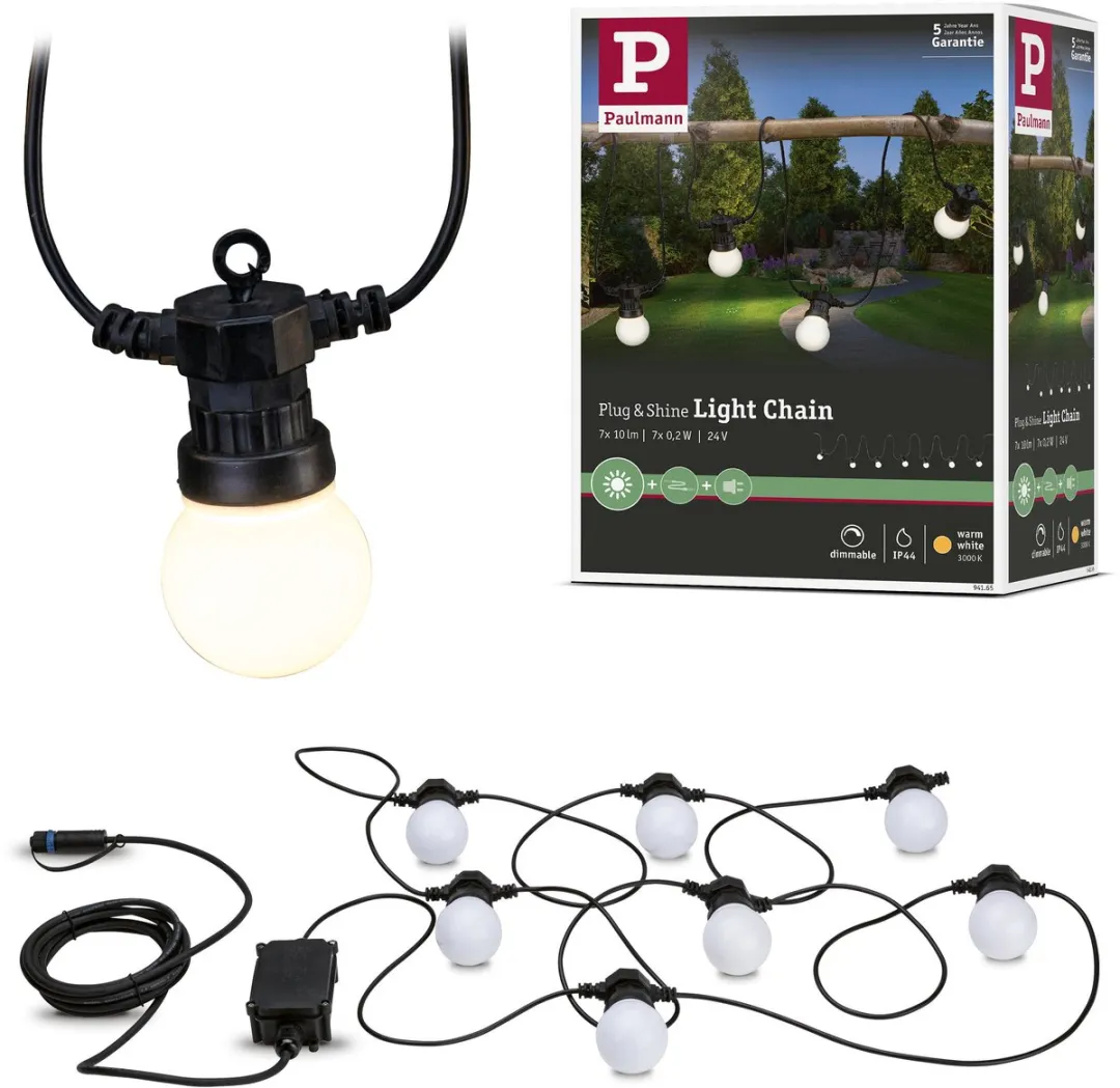 Paulmann Plug & Shine LED-lichtketting 7x0,2W Warm wit IP44