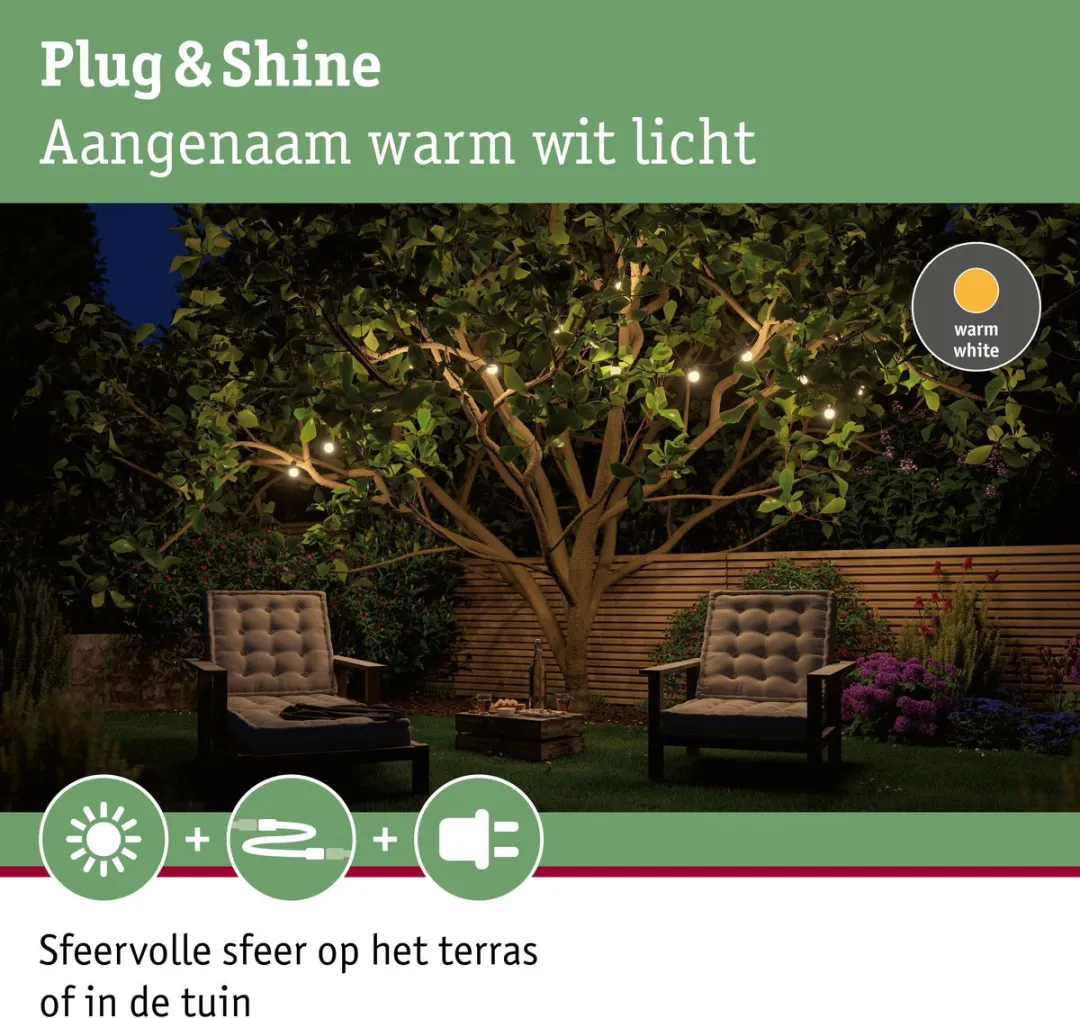 Paulmann Plug & Shine LED-lichtketting 7x0,2W Warm wit IP44