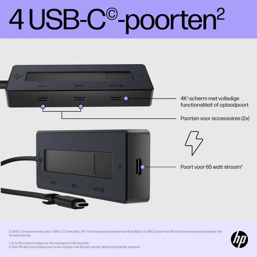 HP 4K USB-C Multiport Hub 6G842AA - Zwart - afbeelding 6 van 6