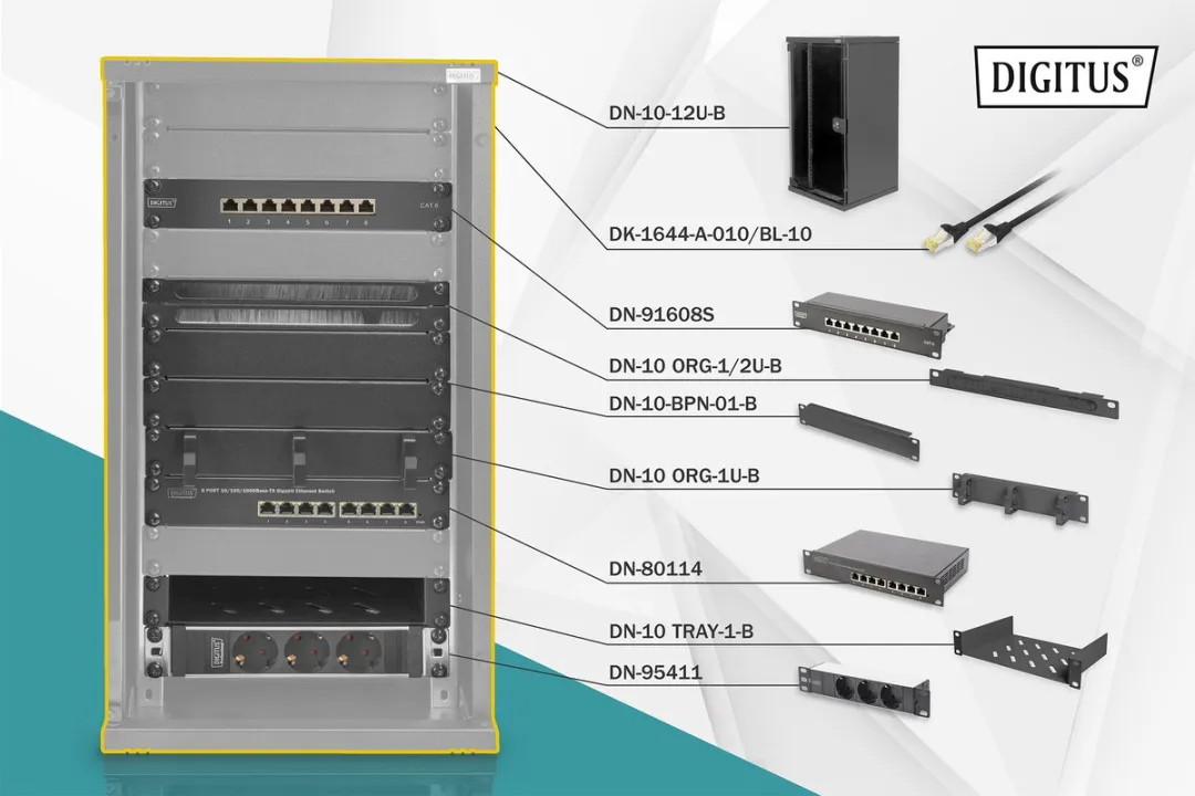 Digitus DN-10-SET-3-B Vrijstaand Rack 12U - 4000W - Zwart