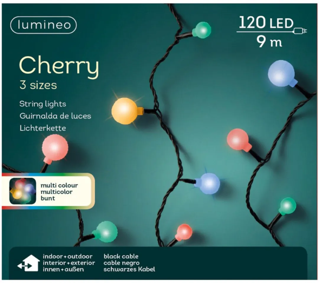 Lumineo Cherry LED Lichtsnoer 120x - 9m - Multicolor