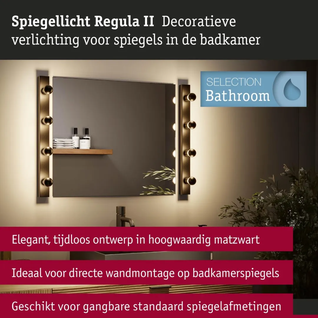 Paulmann LED Spiegellamp Regula II IP44 - 3x40W - Zwart - afbeelding 6 van 6