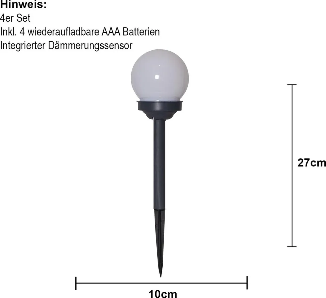 Star Trading Zonnepaaltjeset Bol - 4 Stuks 27cm Warm Wit