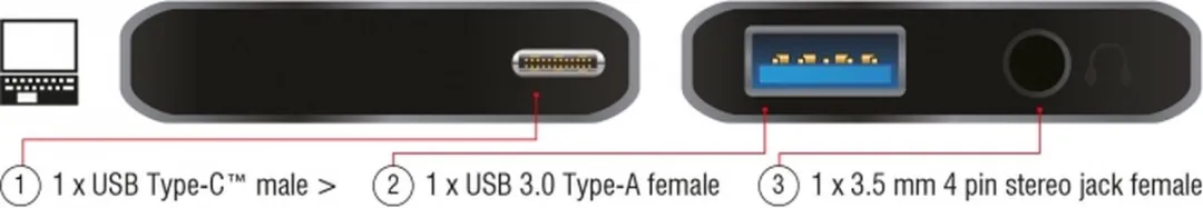 Delock 63965 Audio Adapter USB-C naar 3.5mm Jack + USB-A - Antraciet