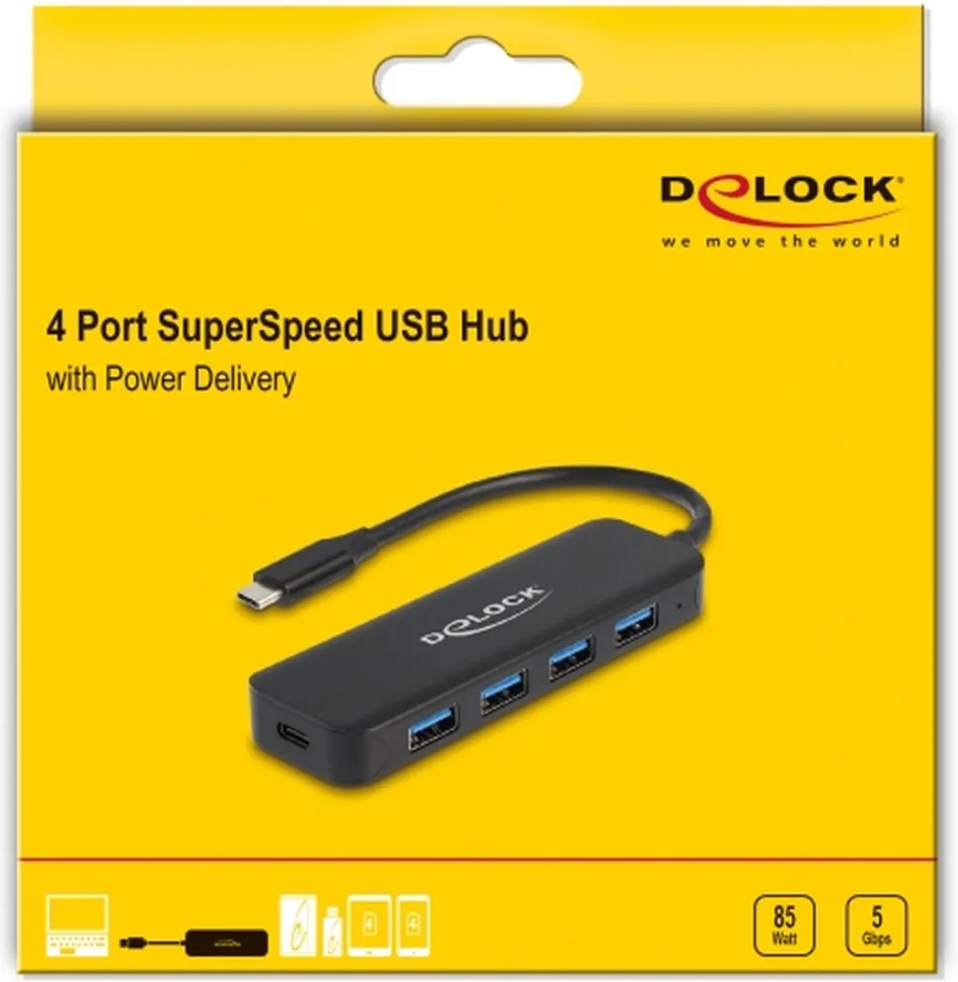 Delock USB-C Hub 64170 - 5x USB 3.2 Gen 1 - 85W Power Delivery - Zwart