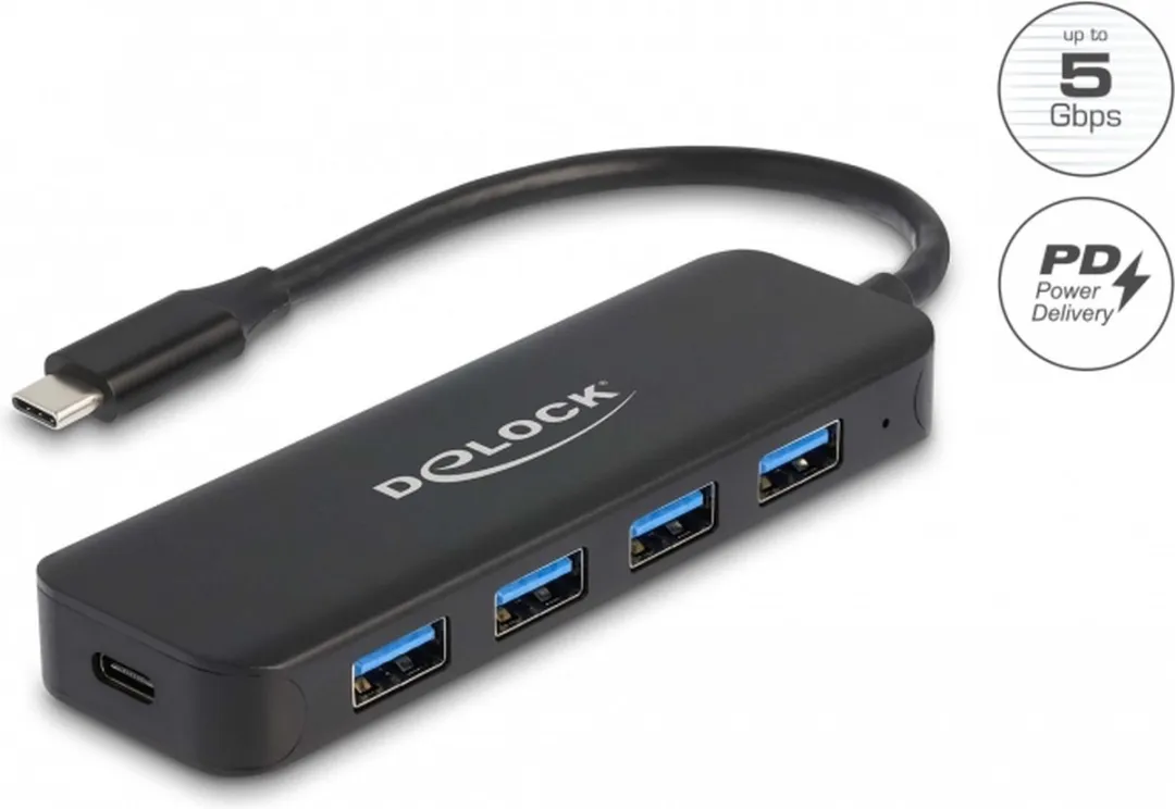 Delock USB-C Hub 64170 - 5x USB 3.2 Gen 1 - 85W Power Delivery - Zwart