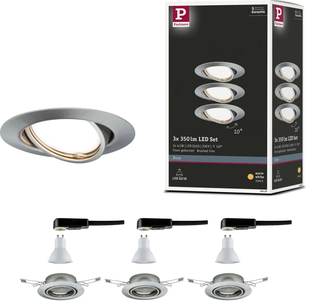 Paulmann Base Basisset LED-inbouwlamp 3x350lm 3000K