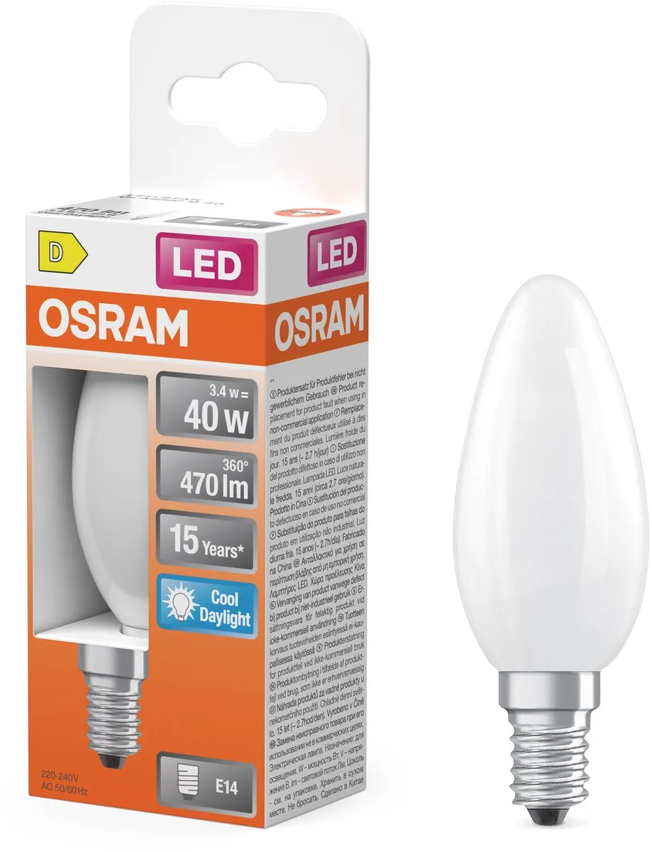 Osram LED Kaarslamp B40 Filament 3,4W E14 - 470lm 6500K Mat