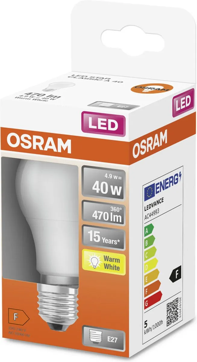 Osram LED Classic A40 E27 4,9W 470lm Warm Wit Mat