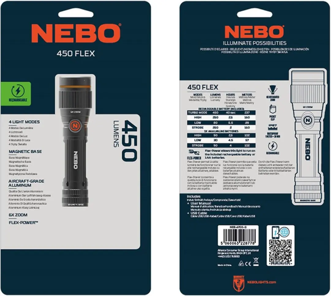 Nebo Redline Flex 450 NEB-6700-G LED Zaklamp - Oplaadbaar - afbeelding 3 van 6