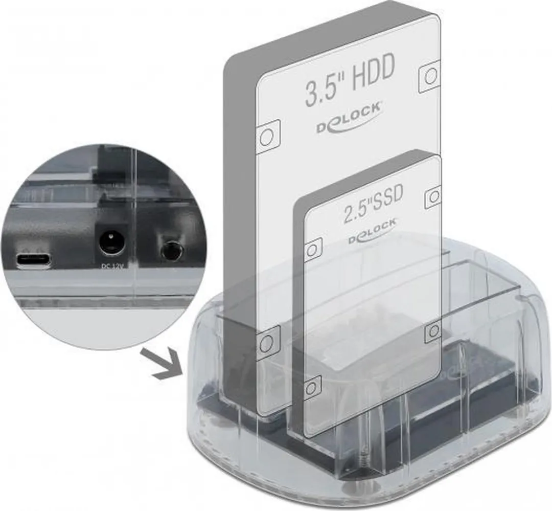 Delock 64090 USB-C Docking Station - 2x SATA HDD/SSD - Transparant - afbeelding 6 van 6